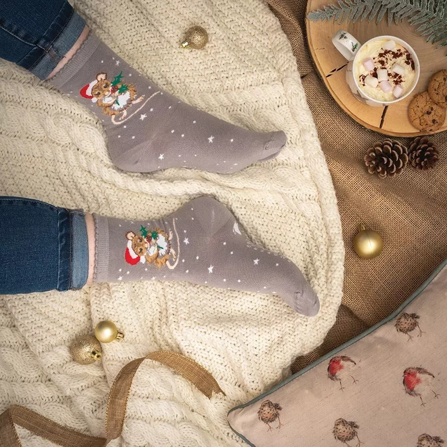 Wrendale Designs – “Christmouse” Grey Christmas Bamboo Socks Wrendale Designs – “Christmouse” Grey Christmas Bamboo Socks - Image 3