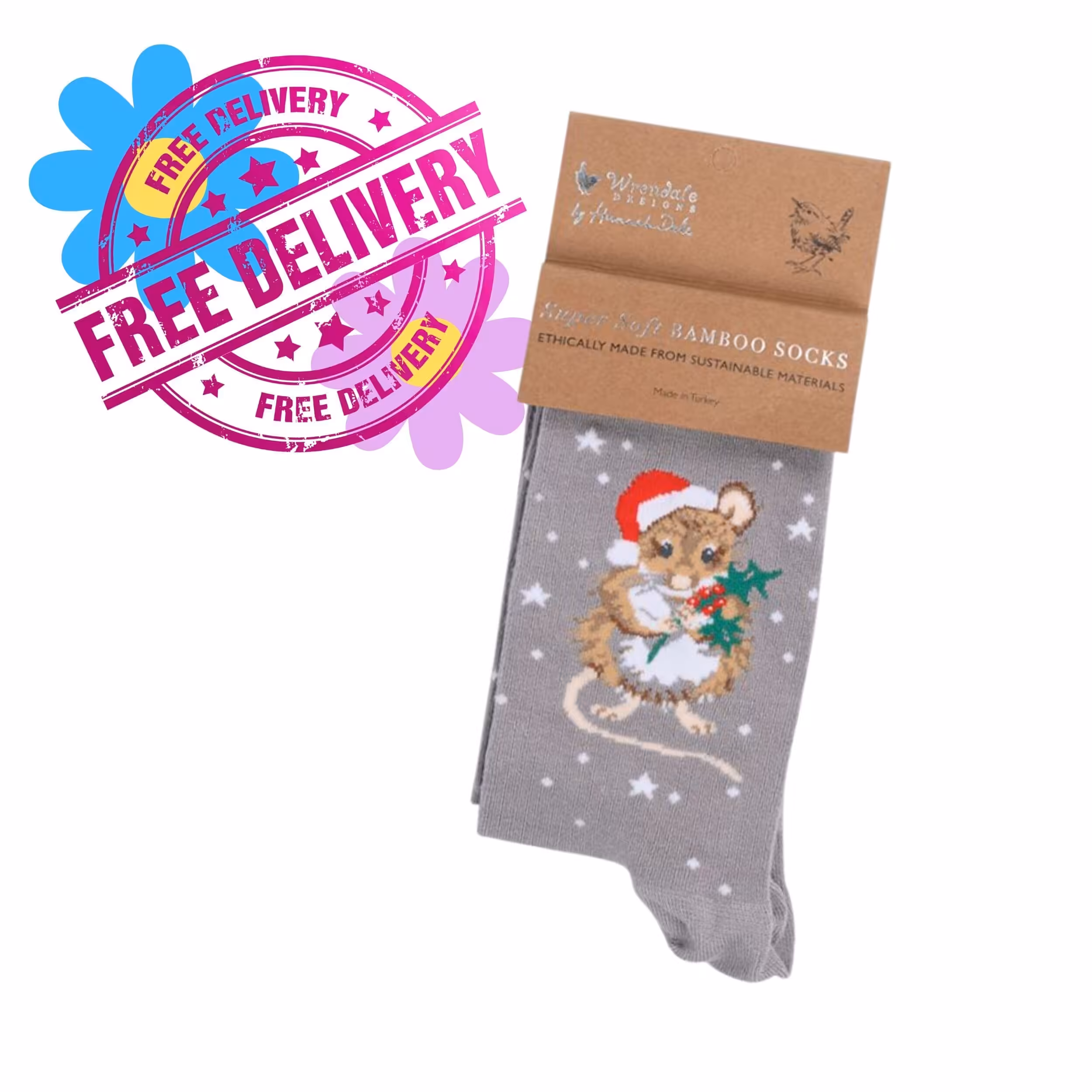 Wrendale Designs – “Christmouse” Grey Christmas Bamboo Socks Wrendale Designs – “Christmouse” Grey Christmas Bamboo Socks