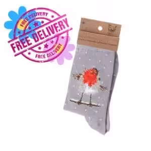 Wrendale Designs – “Jolly Robin” Grey Bamboo Socks