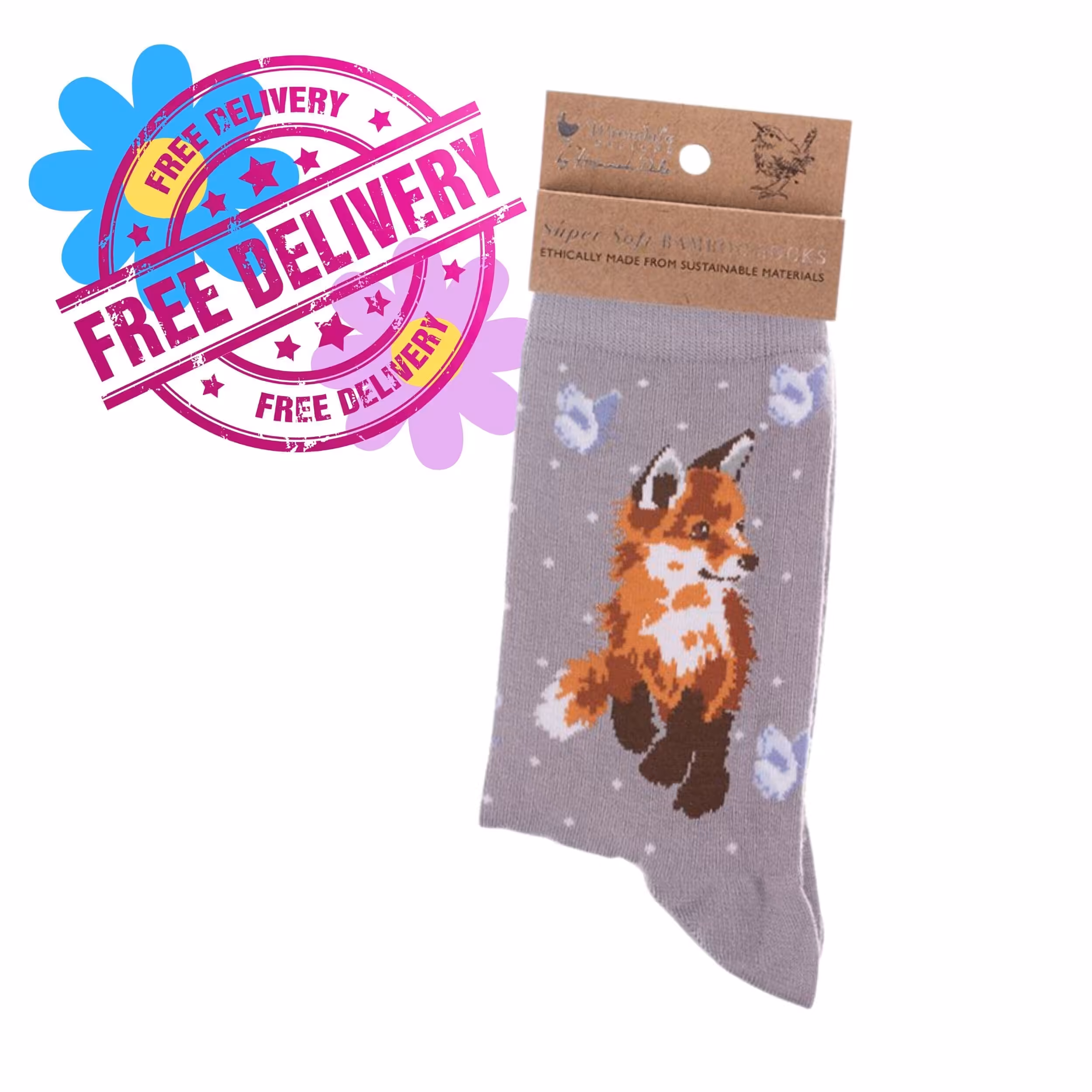 Wrendale Designs – “Born to be Wild" Grey Fox Bamboo Socks Wrendale Designs – “Born to be Wild" Grey Fox Bamboo Socks